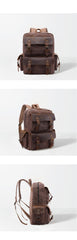 Cool Leather Mens 14 inches Brown Backpack Large Cool Vintage Large Travel Backpack for Men