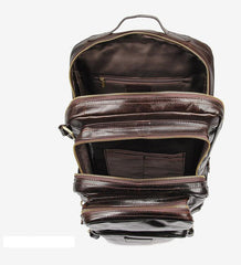 Cool Leather Mens 15 inches Computer Backpack Travel Backpacks Brown Weekender Bag Travel Bag for Men
