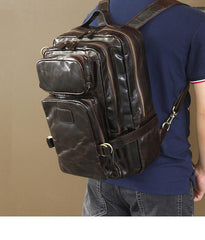 Cool Leather Mens 15 inches Computer Backpack Travel Backpacks Brown Weekender Bag Travel Bag for Men