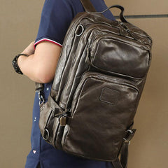 Cool Leather Mens 15 inches Computer Backpack Travel Backpacks Brown Weekender Bag Travel Bag for Men