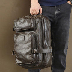 Cool Leather Mens 15 inches Computer Backpack Travel Backpacks Brown Weekender Bag Travel Bag for Men