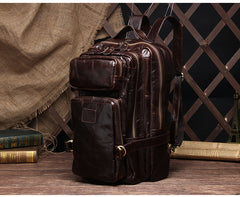 Cool Coffee Leather Mens Backpacks Large Large Travel Backpacks for Men