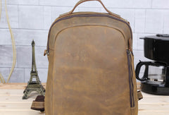 Cool Coffee Leather Mens Backpack Large Vintage Large Travel Backpack for Men