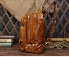 Cool Coffee Leather Mens Backpacks Large Large Travel Backpacks for Men