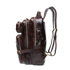 Cool Coffee Leather Mens Backpacks Large Large Travel Backpacks for Men