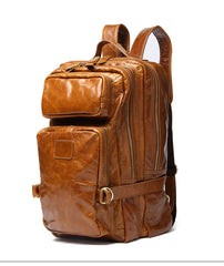 Cool Coffee Leather Mens Backpacks Large Large Travel Backpacks for Men