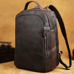 Cool Coffee Leather Mens Backpack Large Vintage Large Travel Backpack for Men