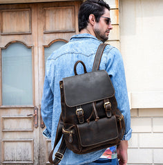 Cool Leather Mens Backpack Large Vintage School Backpack Travel Backpack for Men