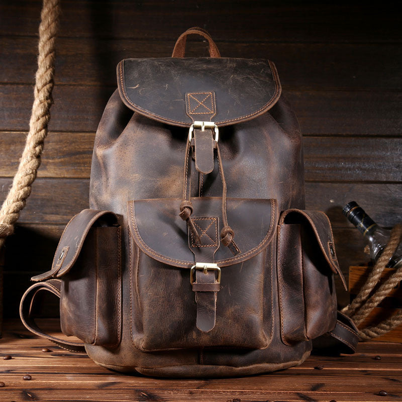 Cool Coffee Leather Mens Backpacks Large Vintage Large Travel Backpack for Men