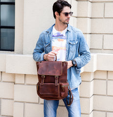 Cool Leather Mens Backpack Large Vintage School Backpack Travel Backpack for Men