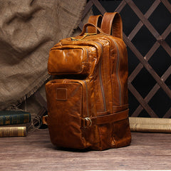 Cool Coffee Leather Mens Backpacks Large Large Travel Backpacks for Men