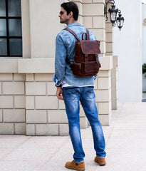 Cool Leather Mens Backpack Large Vintage School Backpack Travel Backpack for Men