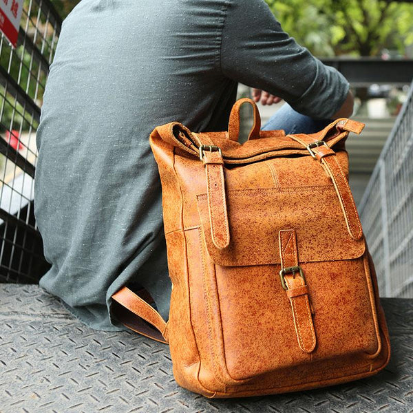 Cool Leather Mens Backpack Travel Backpacks Vintage Laptop Backpack for men ZEEMOO04581010