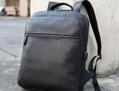Cool Leather Black Mens Backpacks Vintage School Backpack Travel Backpack Bags for Men