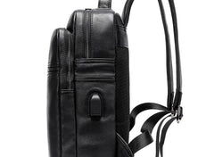 Cool Leather Black Mens Backpacks Vintage School Backpack Travel Backpack Bags for Men