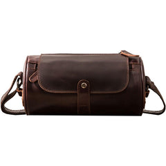 Cool Leather Mens Barrel Shoulder Bag Coffee Messenger Bags for Men