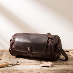 Cool Leather Mens Barrel Shoulder Bag Coffee Messenger Bags for Men