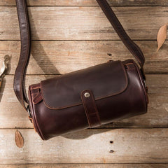 Cool Leather Mens Barrel Shoulder Bag Coffee Messenger Bags for Men