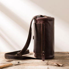 Cool Leather Mens Barrel Shoulder Bag Coffee Messenger Bags for Men