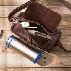 Cool Leather Mens Barrel Shoulder Bag Coffee Messenger Bags for Men