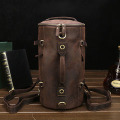 Cool Leather Mens Barrel Shoulder Bags Backpack Travel Bag for Men