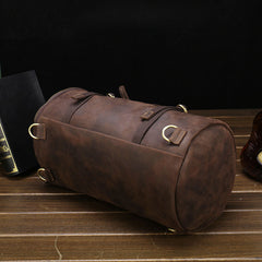 Cool Leather Mens Barrel Shoulder Bags Backpack Travel Bag for Men