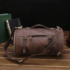 Cool Leather Mens Barrel Shoulder Bags Backpack Travel Bag for Men