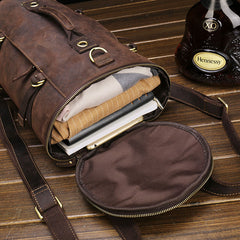 Cool Leather Mens Barrel Shoulder Bags Backpack Travel Bag for Men