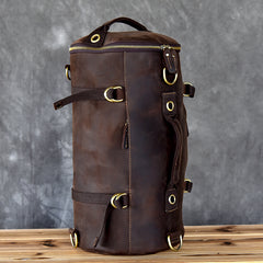 Cool Leather Mens Barrel Shoulder Bags Backpack Travel Bag for Men