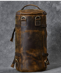 Cool Leather Mens Barrel Shoulder Bags Backpack Travel Bag for Men