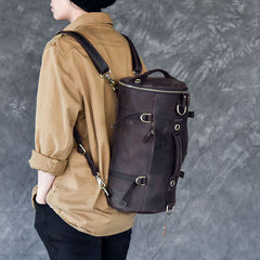 Cool Leather Mens Barrel Shoulder Bags Backpack Travel Bag for Men