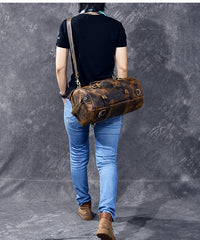 Cool Leather Mens Barrel Shoulder Bags Backpack Travel Bag for Men