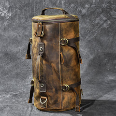 Cool Leather Mens Barrel Shoulder Bags Backpack Travel Bag for Men