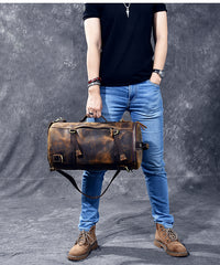 Cool Leather Mens Barrel Shoulder Bags Backpack Travel Bag for Men