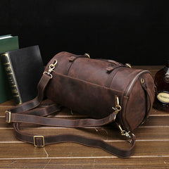 Cool Leather Mens Barrel Shoulder Bags Backpack Travel Bag for Men