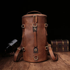 Cool Leather Mens Barrel Shoulder Bags Backpack Travel Bag for Men