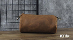 Cool Leather Mens Barrel Side Bag Bucket Shoulder Bag Messenger Bag for Men
