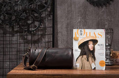 Cool Leather Mens Barrel Side Bag Bucket Shoulder Bag Messenger Bag for Men
