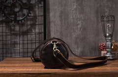 Cool Leather Mens Barrel Side Bag Bucket Shoulder Bag Messenger Bag for Men