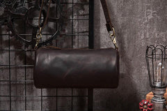 Cool Leather Mens Barrel Side Bag Bucket Shoulder Bag Messenger Bag for Men