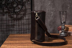Cool Leather Mens Barrel Side Bag Bucket Shoulder Bag Messenger Bag for Men