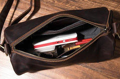 Cool Leather Mens Barrel Side Bag Bucket Shoulder Bag Messenger Bag for Men