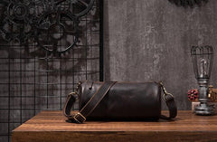 Cool Leather Mens Barrel Side Bag Bucket Shoulder Bag Messenger Bag for Men