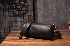 Cool Leather Mens Barrel Side Bag Bucket Shoulder Bag Messenger Bag for Men