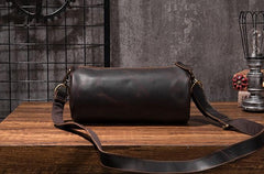 Cool Leather Mens Barrel Side Bag Bucket Shoulder Bag Messenger Bag for Men