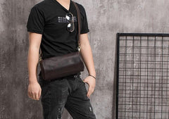 Cool Leather Mens Barrel Side Bag Bucket Shoulder Bag Messenger Bag for Men