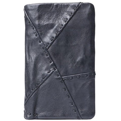 Cool Leather Mens Black Buckle Long Wallet Black Long Trifold Vertical Wallet for Men