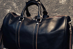 Cool Leather Mens Black Weekender Bag Travel Bag Duffle Bag for men