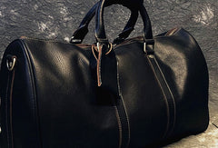Cool Leather Mens Black Weekender Bag Travel Bag Duffle Bag for men