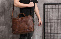 Cool Leather Mens Briefcase 14inch Laptop Bag Work Handbag Shoulder Bag Business Bag for Men